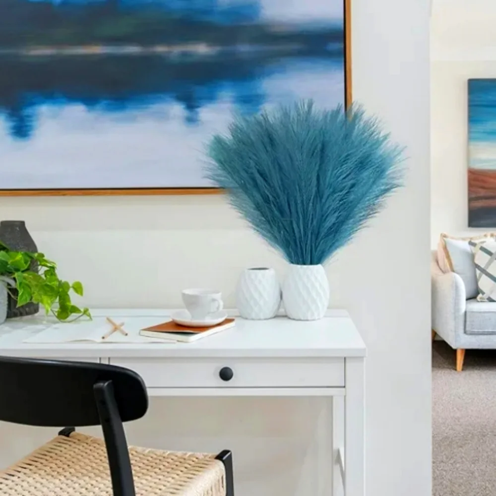 Large Faux Pampas Grass Bundle in Lakeblue - Fluffy Artificial Dried Plants NEW